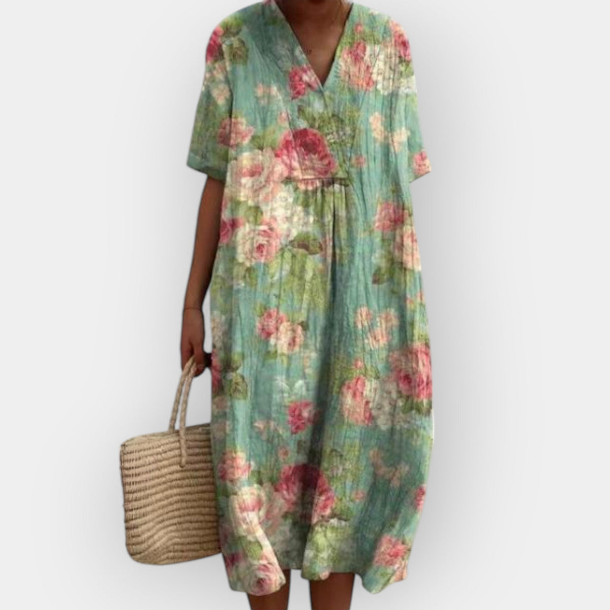 Floral Print Midi Dress V-Neck Short Sleeve Women's Multicolor – Summer, Casual, Beach, Holiday, Everyday Wear