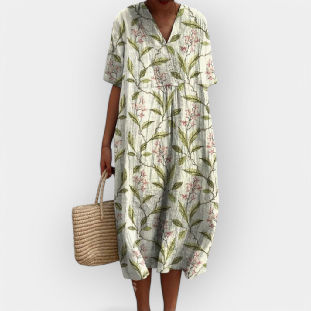 Floral Print Midi Dress V-Neck Short Sleeve Women's Multicolor – Summer, Casual, Beach, Holiday, Everyday Wear