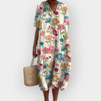 Floral Print Midi Dress V-Neck Short Sleeve Women's Multicolor – Summer, Casual, Beach, Holiday, Everyday Wear