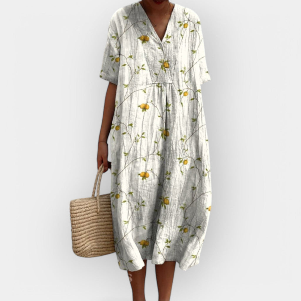 Floral Print Midi Dress V-Neck Short Sleeve Women's Multicolor – Summer, Casual, Beach, Holiday, Everyday Wear