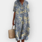 Floral Print Midi Dress V-Neck Short Sleeve Women's Multicolor – Summer, Casual, Beach, Holiday, Everyday Wear