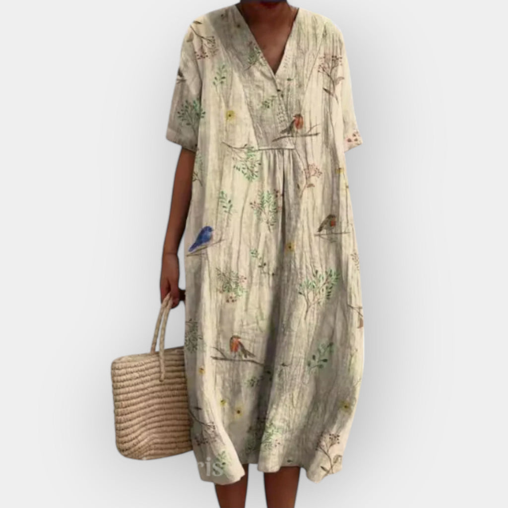 Floral Print Midi Dress V-Neck Short Sleeve Women's Multicolor – Summer, Casual, Beach, Holiday, Everyday Wear