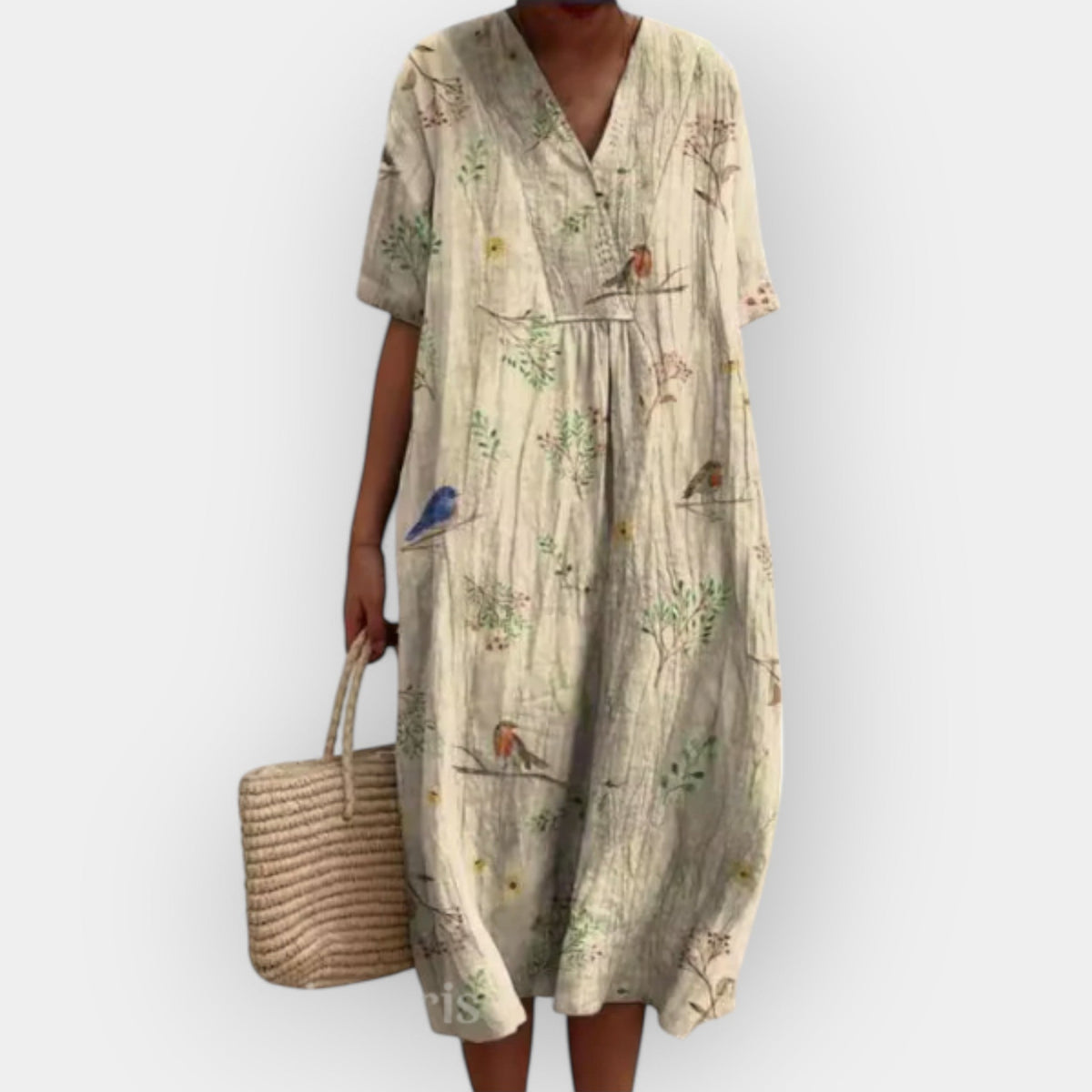 Floral Print Midi Dress V-Neck Short Sleeve Women's Multicolor – Summer, Casual, Beach, Holiday, Everyday Wear