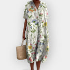 Floral Print Midi Dress V-Neck Short Sleeve Women's Multicolor – Summer, Casual, Beach, Holiday, Everyday Wear