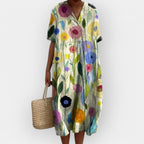 Floral Print Midi Dress V-Neck Short Sleeve Women's Multicolor – Summer, Casual, Beach, Holiday, Everyday Wear