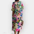 Floral Print Midi Dress V-Neck Short Sleeve Women's Multicolor – Summer, Casual, Beach, Holiday, Everyday Wear