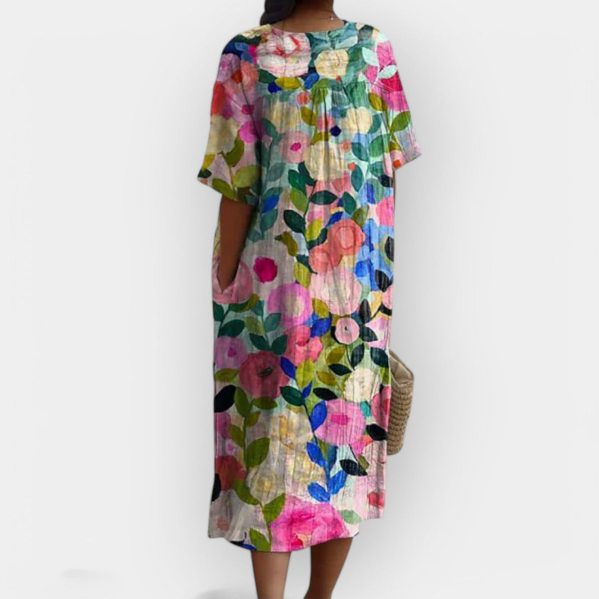 Floral Print Midi Dress V-Neck Short Sleeve Women's Multicolor – Summer, Casual, Beach, Holiday, Everyday Wear