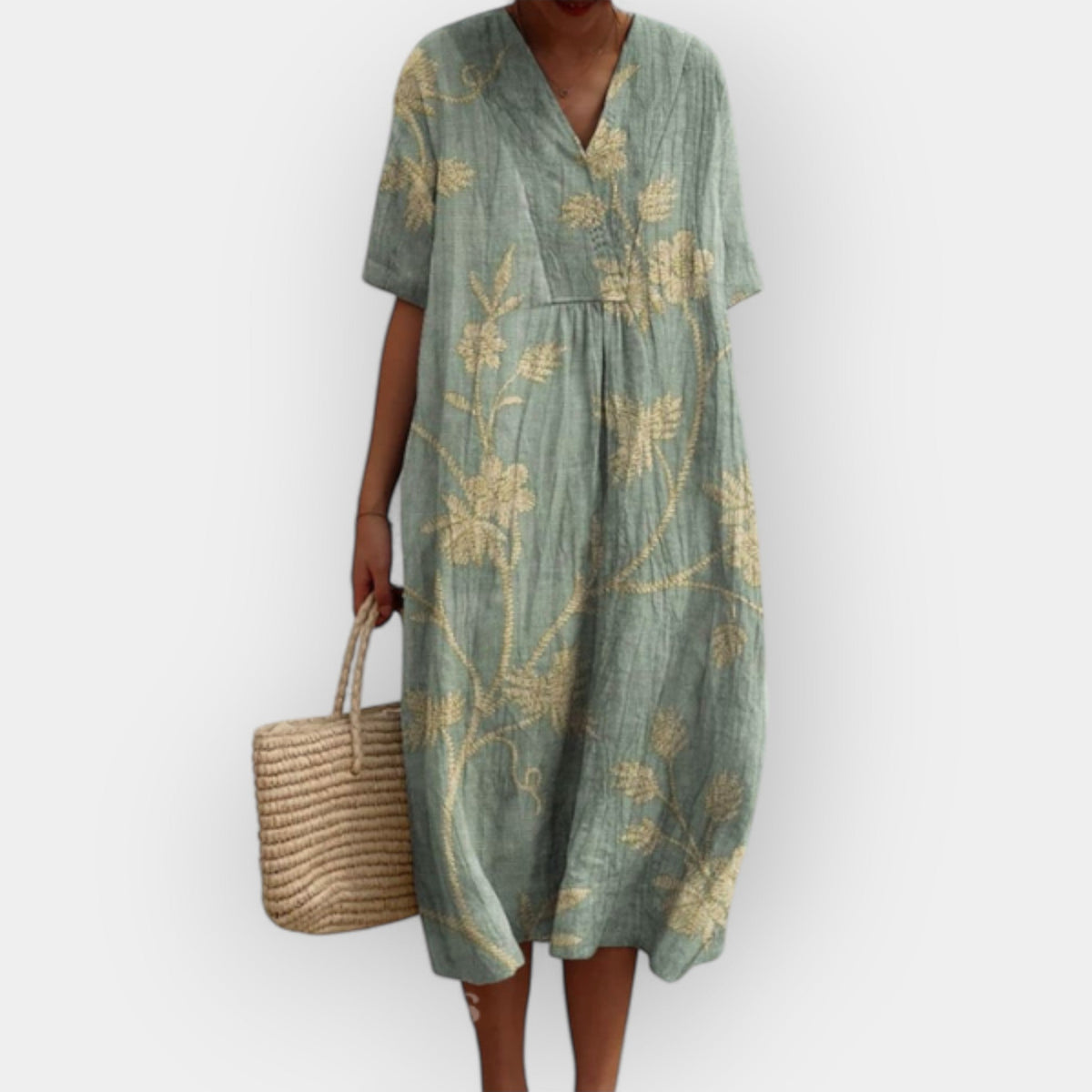 Floral Print Midi Dress V-Neck Short Sleeve Women's Multicolor – Summer, Casual, Beach, Holiday, Everyday Wear
