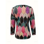 Floral Quarter-Zip Top Women's Long Sleeve V-Neck Black Blouse – Casual, Office · Faylori