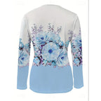 Floral Quarter-Zip Top Women's Long Sleeve V-Neck Black Blouse – Casual, Office · Faylori