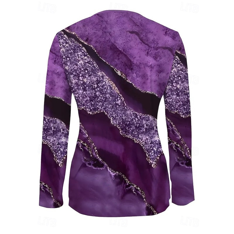 Floral Quarter-Zip Top Women's Long Sleeve V-Neck Black Blouse – Casual, Office · Faylori
