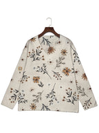 Floral V-Neck Sweater Women's Long Sleeve Knit Pullover Beige – Casual, Fall Layering Top for Everyday Wear