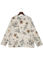 Floral V-Neck Sweater Women's Long Sleeve Knit Pullover Beige – Casual, Fall Layering Top for Everyday Wear