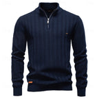 Half-Zip Knit Sweater Men's Textured Mock Neck Pullover Green – Casual, Office, Gift