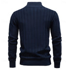 Half-Zip Knit Sweater Men's Textured Mock Neck Pullover Green – Casual, Office, Gift