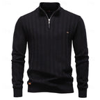 Half-Zip Knit Sweater Men's Textured Mock Neck Pullover Green – Casual, Office, Gift