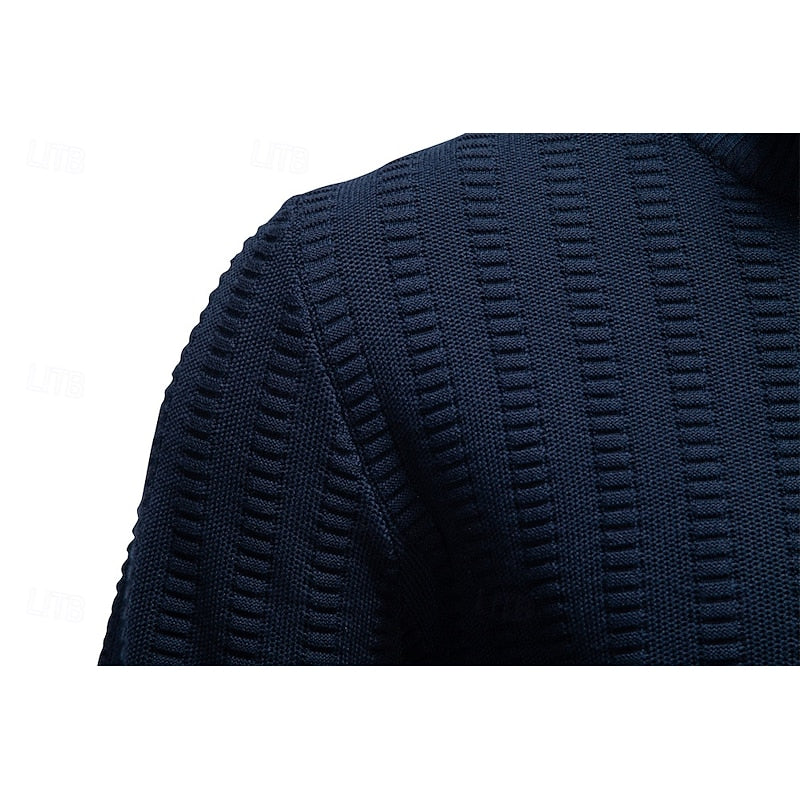 Half-Zip Knit Sweater Men's Textured Mock Neck Pullover Green – Casual, Office, Gift