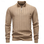 Half-Zip Knit Sweater Men's Textured Mock Neck Pullover Green – Casual, Office, Gift
