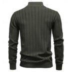 Half-Zip Knit Sweater Men's Textured Mock Neck Pullover Green – Casual, Office, Gift