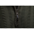 Half-Zip Knit Sweater Men's Textured Mock Neck Pullover Green – Casual, Office, Gift