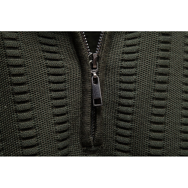 Half-Zip Knit Sweater Men's Textured Mock Neck Pullover Green – Casual, Office, Gift