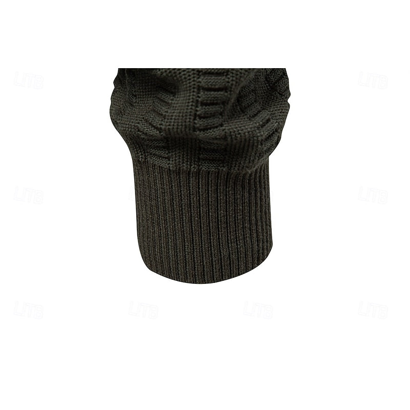 Half-Zip Knit Sweater Men's Textured Mock Neck Pullover Green – Casual, Office, Gift