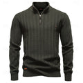 Half-Zip Knit Sweater Men's Textured Mock Neck Pullover Green – Casual, Office, Gift