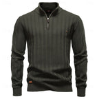 Half-Zip Knit Sweater Men's Textured Mock Neck Pullover Green – Casual, Office, Gift