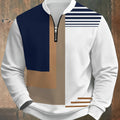 Half-Zip Pullover Men's Color Block Stripe Long Sleeve Sweatshirt – Casual, Office, Everyday