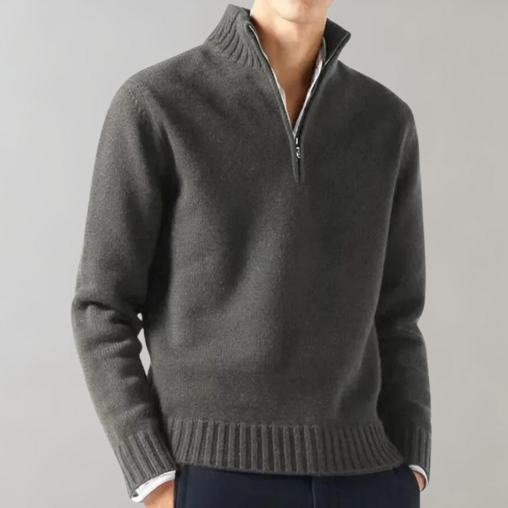 Half-Zip Pullover Sweater Men's Knit Ribbed Collar Black – Casual, Office · Faylori