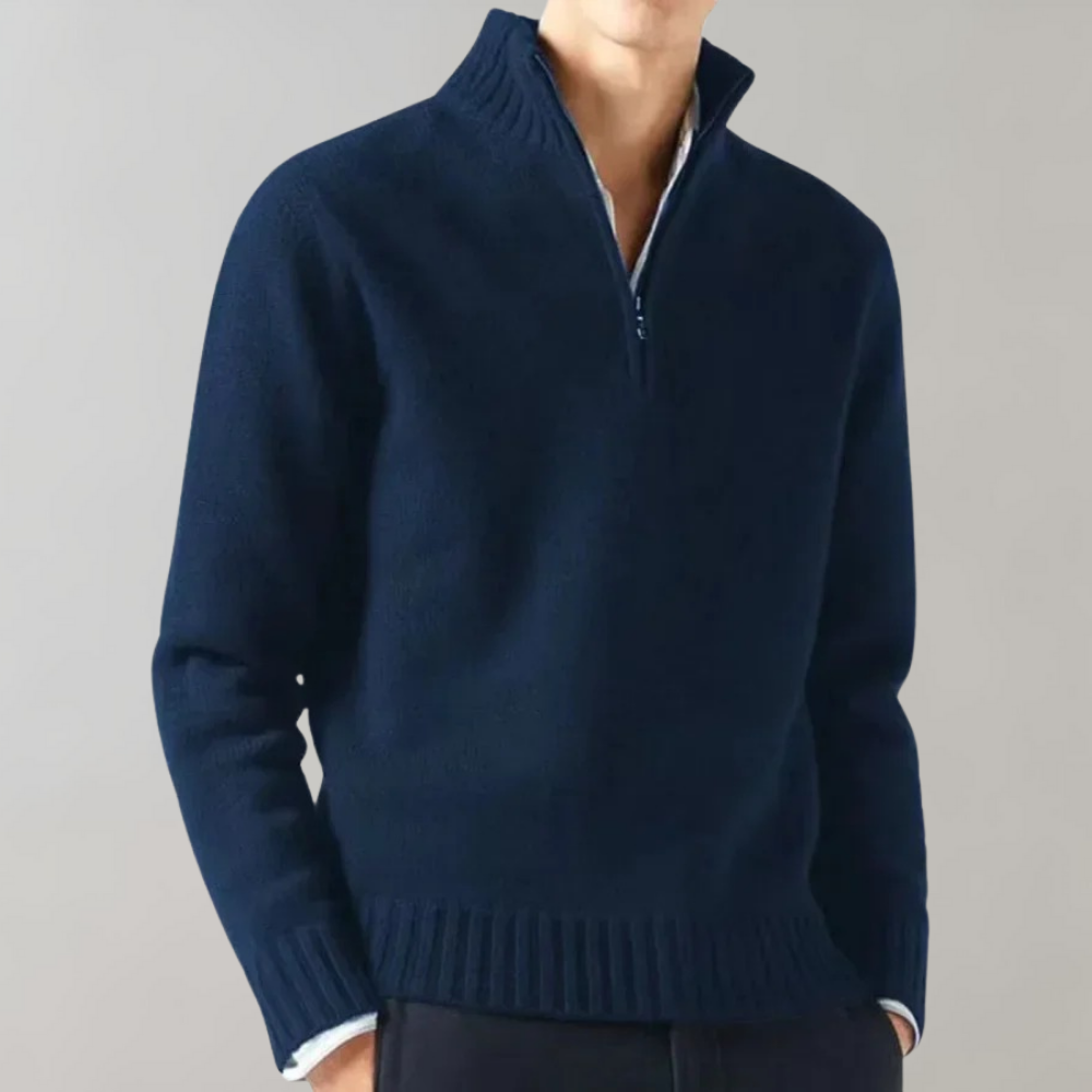 Half-Zip Pullover Sweater Men's Knit Ribbed Collar Black – Casual, Office · Faylori