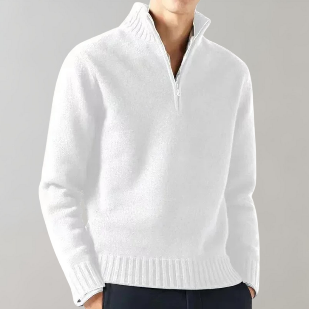 Half-Zip Pullover Sweater Men's Knit Ribbed Collar Black – Casual, Office · Faylori