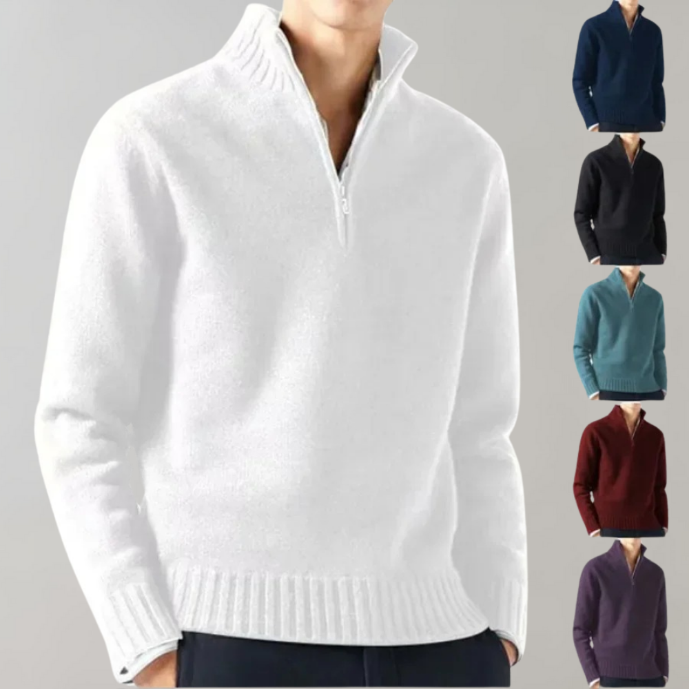 Half-Zip Pullover Sweater Men's Knit Ribbed Collar Black – Casual, Office · Faylori