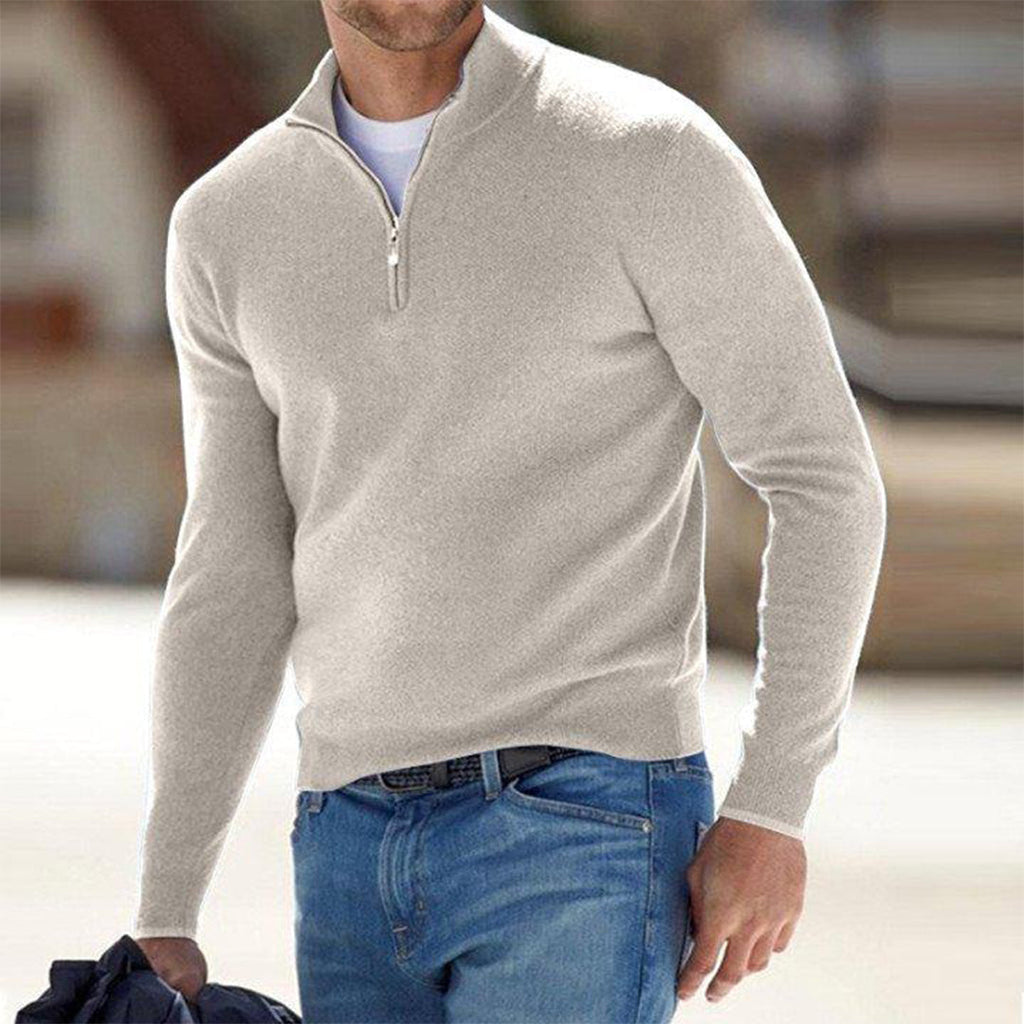 Half-Zip Sweater Men's Long Sleeve Knit Pullover with Ribbed Cuffs – Casual, Office, Gift