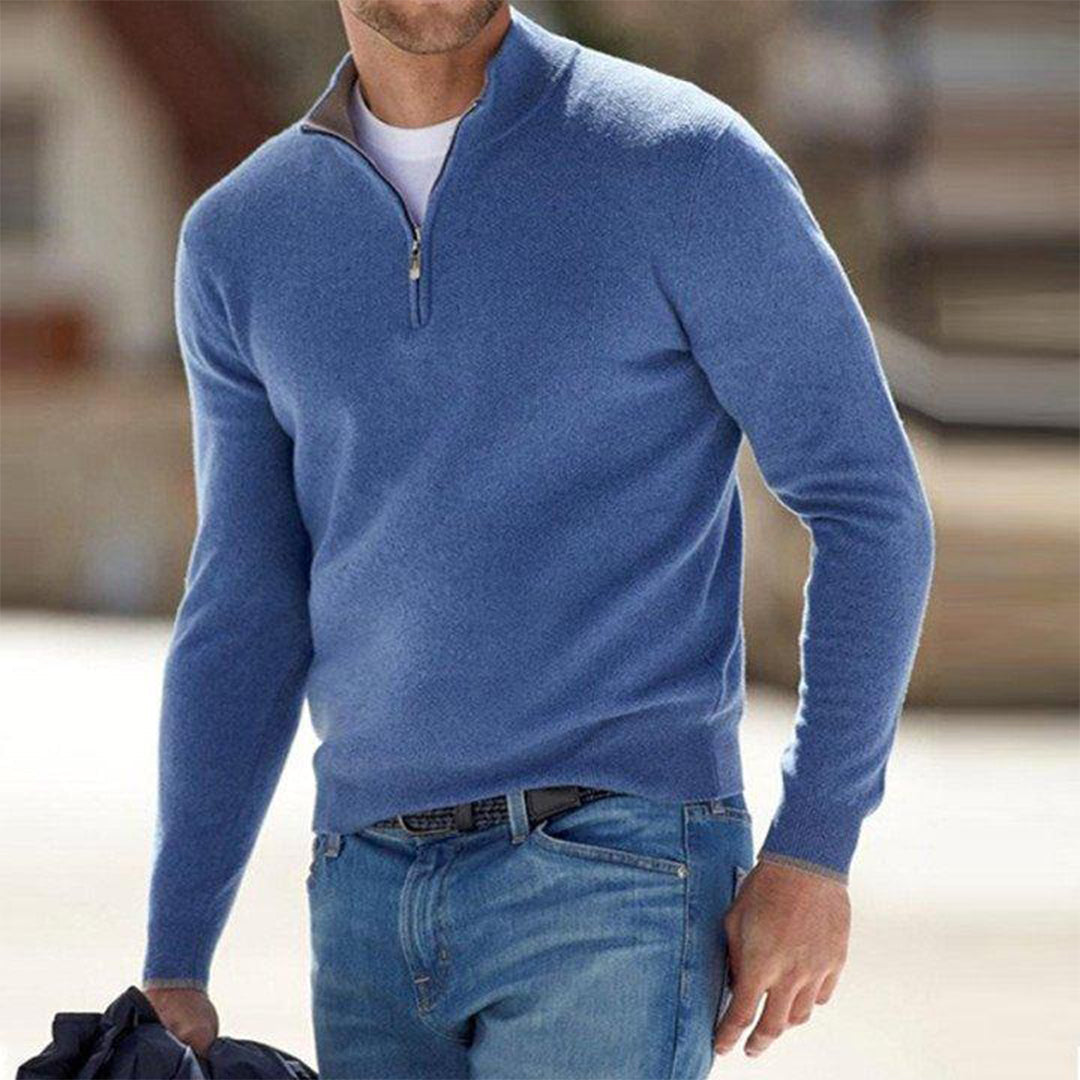 Half-Zip Sweater Men's Long Sleeve Knit Pullover with Ribbed Cuffs – Casual, Office, Gift