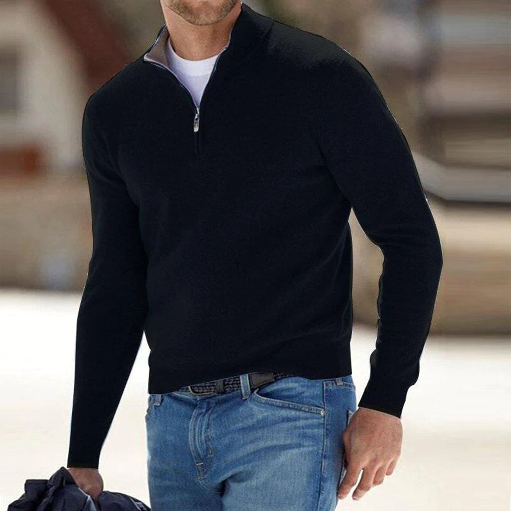 Half-Zip Sweater Men's Long Sleeve Knit Pullover with Ribbed Cuffs – Casual, Office, Gift