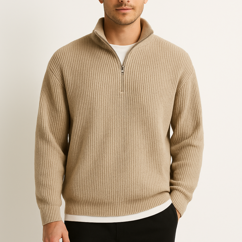 Half-Zip Sweater Men's Ribbed Knit Stand Collar Pullover – Casual, Office, Gift · Faylori
