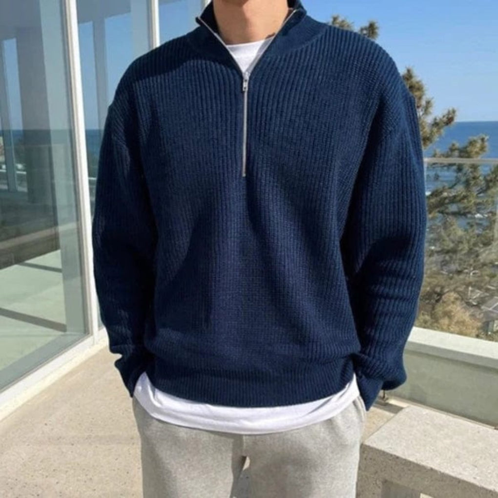 Half-Zip Sweater Men's Ribbed Knit Stand Collar Pullover – Casual, Office, Gift · Faylori