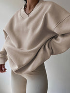 Half-Zip Sweatshirt Women's Oversized Relaxed Fit Long Sleeve Pullover – Casual, Office, Everyday Comfort