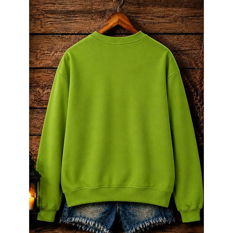 Halloween Sweatshirt Green Witch Print Crew Neck Women's – Casual, Holiday Costume, Party, Gift