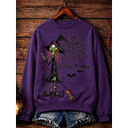 Halloween Sweatshirt Green Witch Print Crew Neck Women's – Casual, Holiday Costume, Party, Gift