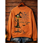 Halloween Sweatshirt Green Witch Print Crew Neck Women's – Casual, Holiday Costume, Party, Gift