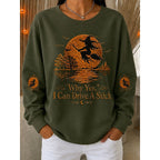 Halloween Witch Graphic Sweatshirt Women's Black Crewneck Pullover – Casual, Gift