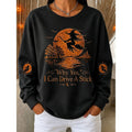 Halloween Witch Graphic Sweatshirt Women's Black Crewneck Pullover – Casual, Gift