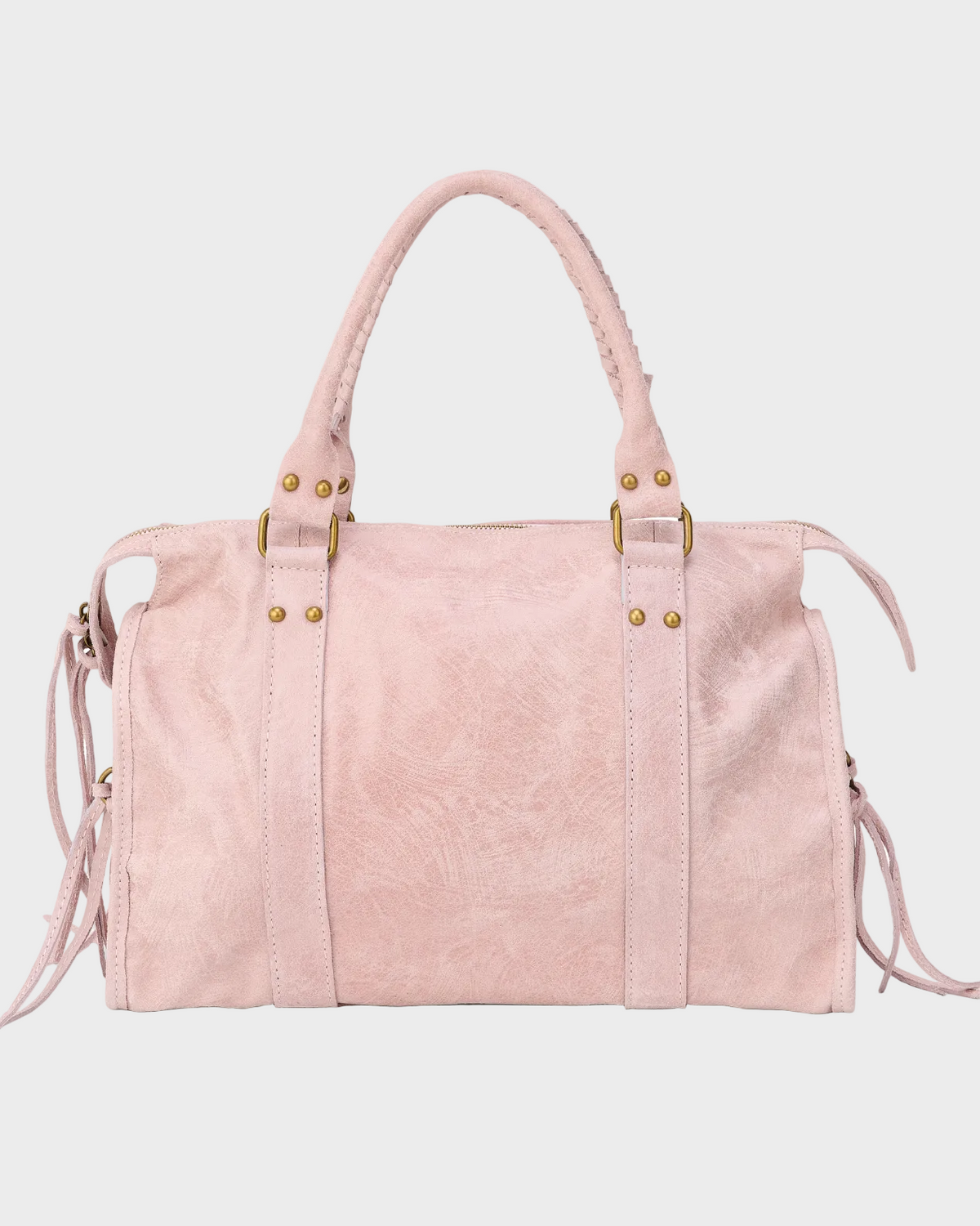 Handbag Vanilla Pink Faux Leather Satchel with Zip Pocket & Fringe Detail Women's – Casual, Office