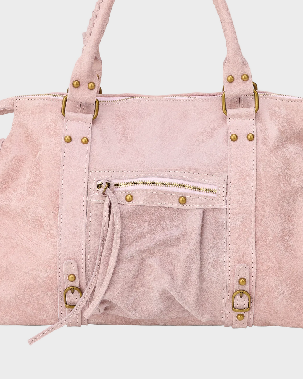 Handbag Vanilla Pink Faux Leather Satchel with Zip Pocket & Fringe Detail Women's – Casual, Office