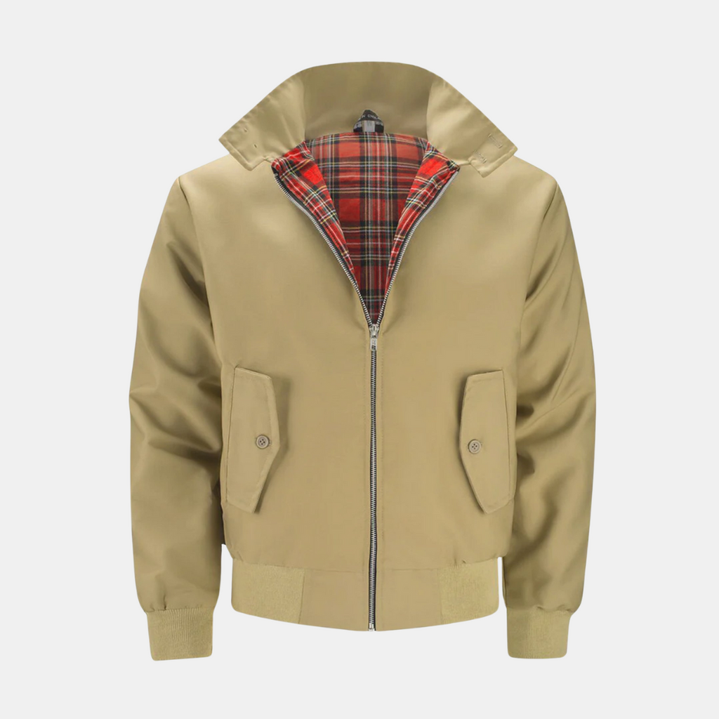 Harrington Jacket Men's Navy Zip-Up Tartan-Lined Stand Collar Bomber – Casual, Office, Holiday, Gift
