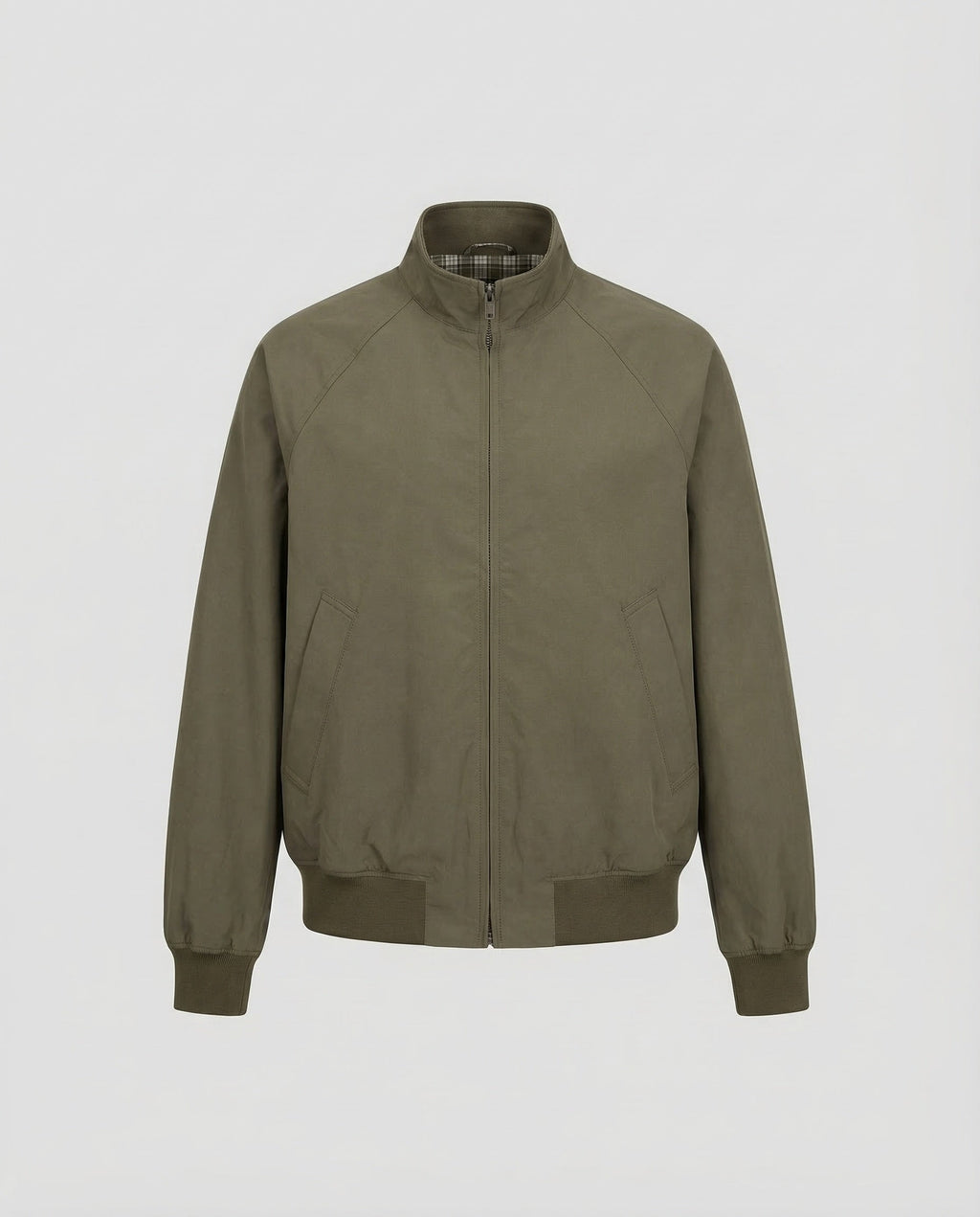 Harrington Jacket Men's Olive Green Full-Zip Check Lining Stand Collar – Casual, Office