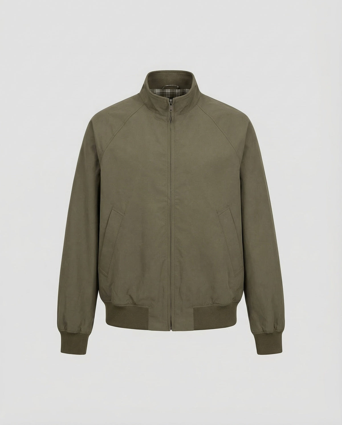 Harrington Jacket Men's Olive Green Full-Zip Check Lining Stand Collar – Casual, Office