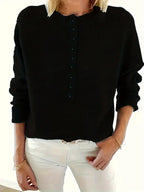 Henley Knit Sweater Women's Button Placket Long Sleeve Pullover – Casual, Office